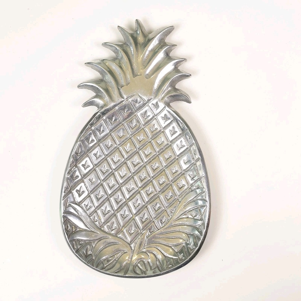 Pineapple Shaped Silver Serving Dish Bowl Tray 11" x 6"